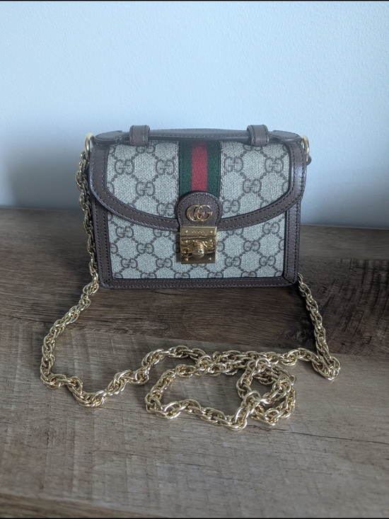 Gucci Handbags - Gucci GG Ophidia Top Handle Mini Chain Shoulder Bag in Beige/Green/Red